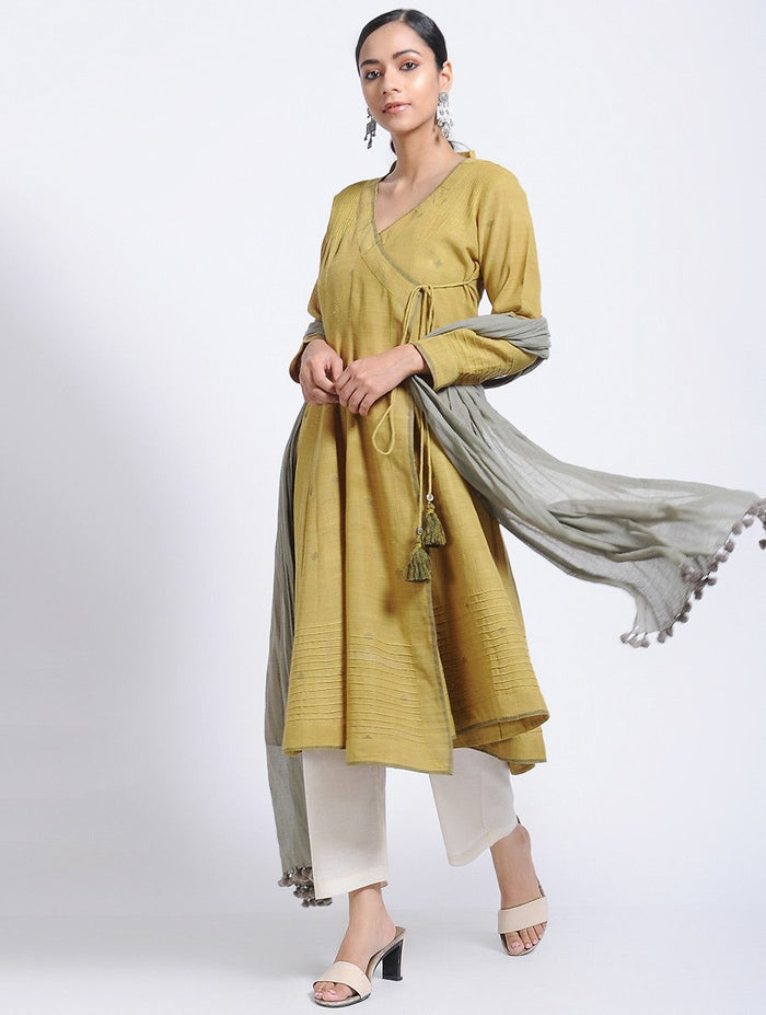 Jamdani Cotton Kurta Mustard Natural-dyed